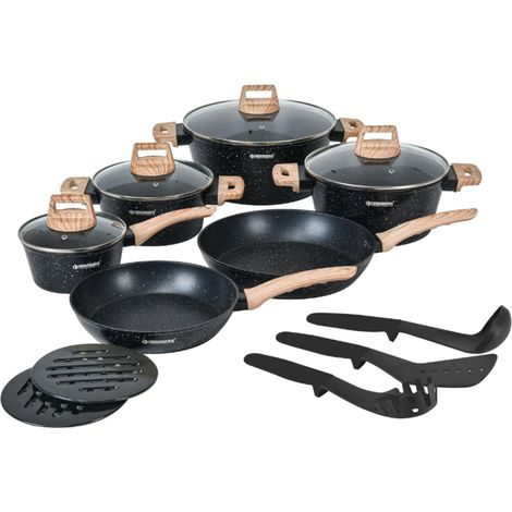 Batterie de Cuisine 15 Pièces Aluminium Forgé, Noir (1/5)