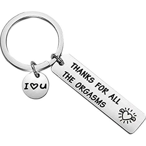 Porte-clés en acier inoxydable « Merci pour tous les orgasmes » - Cadeau humoristique noir pour couple - Porte-clés drôle - Cadeau d'anniversaire - Type B Argent (1/4)