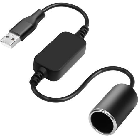 Adaptateur USB A mâle vers prise allume-cigare 12 V 18 W pour caméra embarquée, GPS, barre lumineuse LED de voiture et appareils électroniques 12 V (1/5)