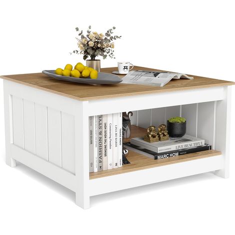 COSTWAY Tavolino da Salotto, Tavolino da Caffè in Legno con 2 Ripiani Aperti, Tavolo Moderno e Rettangolare per Soggiorno, Camera da Letto e Studio, Portata 160 kg, 80 x 80 x 45 cm (1/5)