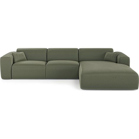 Canapé angle droit convertible express 5 places en tissu tramé vert olive MYRA (1/5)