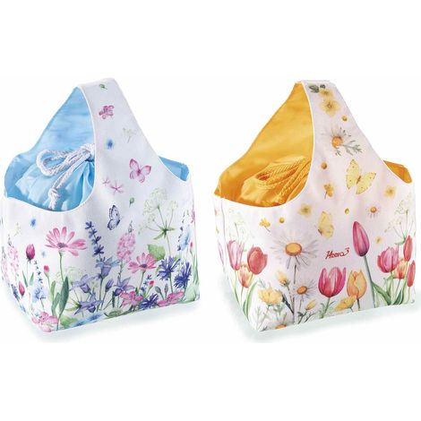 Petits sacs panier en toile imprimé floral avec sachet à cordon intégré et anse, lot de 6, 19x14x15 cm (avec anse 30)