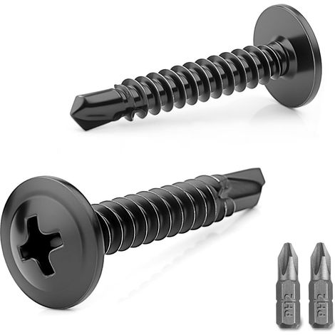 60 Pièces Vis Autoforeuse Inox Metal Noir M4.8x50mm Vis Autoperforante Inox 410 Auto Foreuse Cruciforme pour Aluminium Bois Plastique Livré avec 2 Embouts de Tournevis (1/5)