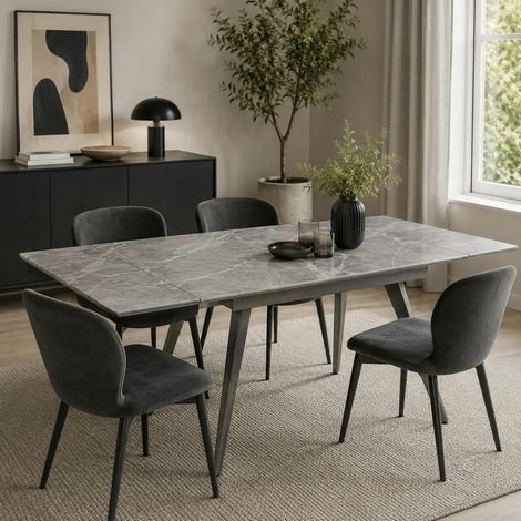 Table céramique extensible effet marbre gris 120-180 cm LORA