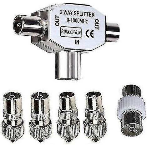 Répartiteur d'antenne en T - Distributeur d'antenne 2 voies - 2 prises coaxiales pour DVB-T/BK - 0-1000 MHz - Coupleur d'alimentation TV (1/3)
