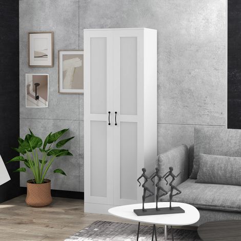 Armoire Meuble de Rangement 2 Portes 5 Étagères Style Contemporain 60Lx36,5lx175H