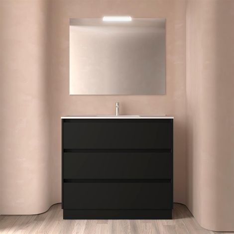 Badezimmermöbel NOJA 1000 3 Schubladen BLACK SATIN + Waschtisch (1/2)