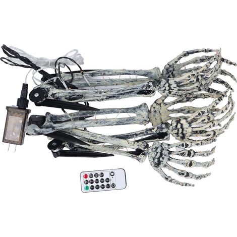 Piquets de bras de squelette LED 5 en 1, en plastique étanche, mains de squelette rouges lumineuses, accessoires effrayants avec télécommande pour les fêtes, le jardin, la pelouse ou la cour. (1/5)