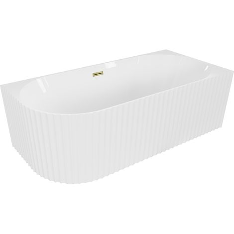 Mexen Gia bañera exenta esquinera acanalada derecha 150 x 75 cm, blanco brillante, rebosadero dorado - 52701507500P-50 (1/3)