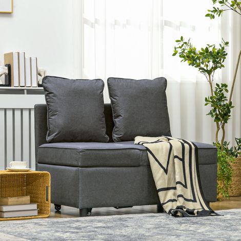 Sofá Cama de 1 Plaza con Respaldo Ajustable Sillón Cama Individual con Almohadas para Dormitorio Apartamento Gris (1/5)