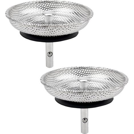 2 piezas, Colador de encimera, Cesta coladora, Acero inoxidable, Filtra cabello y restos de comida, Diámetro 80 mm, Plateado (1/5)