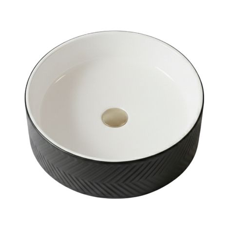 Vasque à poser ronde -36,5 cm -Noir et blanc rainuré -MIREA (1/5)
