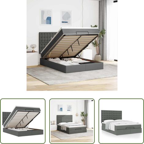 Matratze -  Ottoman-Bett mit Matratze Dunkelgrau 140x200 cm Stoff (1/5)
