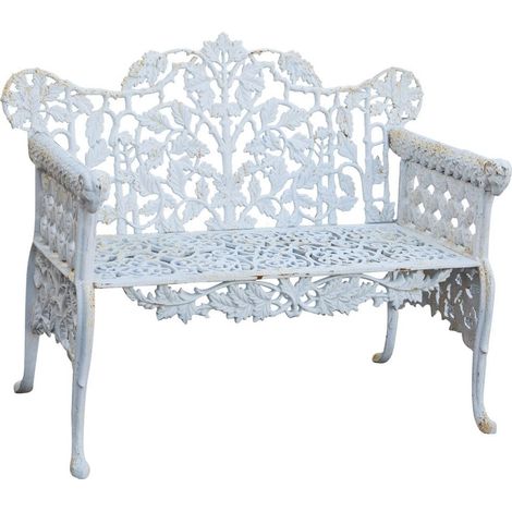 Banco de jardín de hierro fundido 110x56x86 Sofá de exterior Banco Liberty con reposabrazos Silla de 2 plazas Banco de hierro
