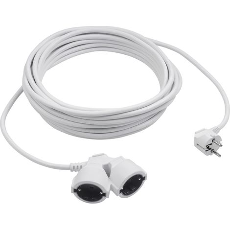 Meister Schutzkontakt-Verlängerung mit Doppelkupplung - 10 m Kabel - weiß - Kunststoffleitung - IP20 Innenbereich / Kupplung mit Berührungsschutz / Schuko-Verlängerung / Verlängerungskabel / 7432040