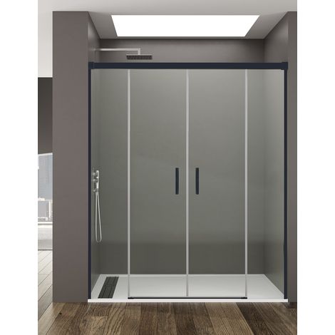 Mampara de ducha Frontal ALLSTONE BASIC 2+2, sin perfil inferior 5 colores de perfilería, 2 tipos de cristal de 6mm en Aluminio perfil Negro 162-172 cm cristal Transparente (1/3)