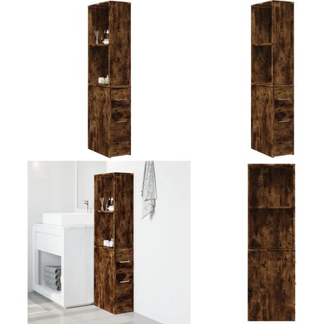 Armadietto da Bagno Stretto con Ruote Rovere Fumo in Truciolato - Armadietto da bagno con ruote - Armadietto da bagno in truciolato
