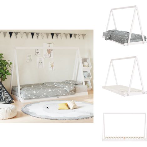 Cadre de lit pour enfants blanc 90x200 cm bois de pin massif - Lit Bébé - Lit Enfant - Lit Tipi - Lit Bois - Mobilier Enfant (1/5)