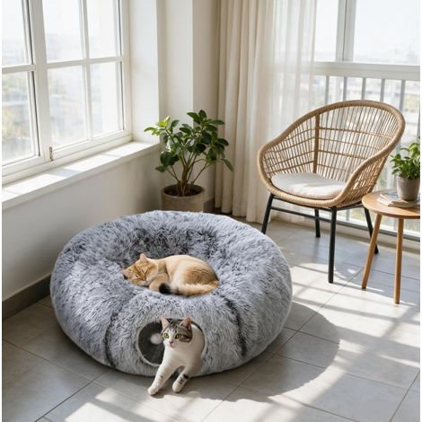 Tunnel per gatti da interno con cuccia donut e cuscino rotondo removibile lavabile DESVIAE (1/5)