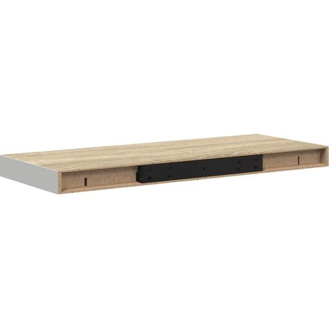 Étagère murale flottante fixation invisible en MDF et métal chêne et blanc 60 x 23,5 x 3,8 cm (1/5)