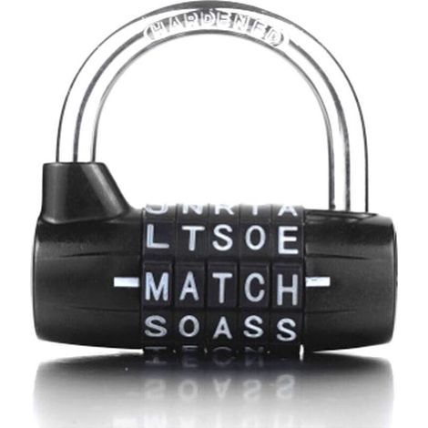 Padlock, combination padlock, 5-dial padlock, 5-letter padlock, 5-combination padlock, gym lockers, suitable, black (1/4)