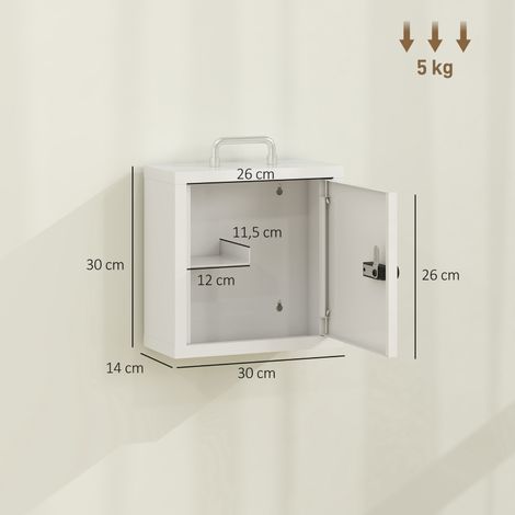 Armoire à pharmacie murale avec serrure à code, armoire de premiers secours 2 niveaux en acier inoxydable, blanc (1/5)