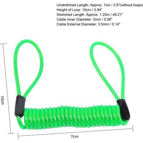 Alarme antivol pour moto et vélo, antivol de disque, rappel de ressort, câble spiralé vert-AquaForge (1/2)
