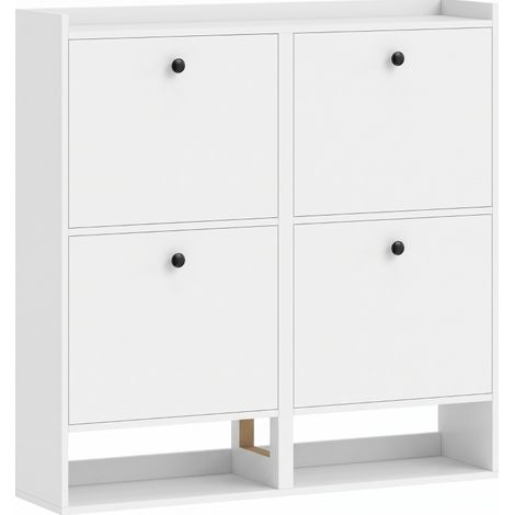 Zapatero 4 compartimentos abatibles 100x24x100 cm con estante abierto en MDF blanco (1/5)