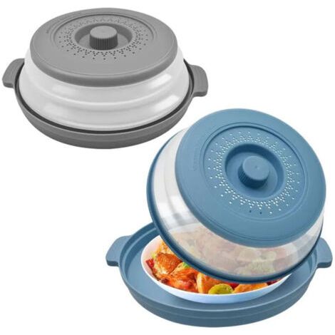 Pair Deux couvercles pour four à micro-ondes avec plateaux, pare-éclaboussures pliable 2 en 1, faisant également office de filtre. (1/5)