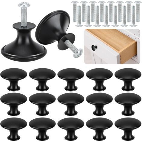 (Flattened Shape) 24pcs Matte Black Door and Drawer Knobs, Black Cabinet Knobs, 30mm Round Furniture Knobs, Black Round Kitchen Handles with Screws for Furniture, Drawers, Cupboard (1/5)