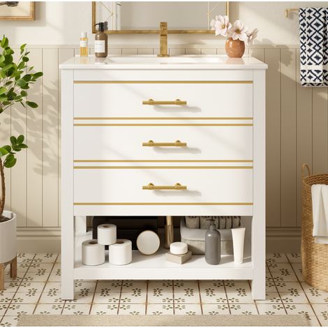 Mobile bagno con lavabo in ceramica 76 cm OKMYHOME (1/5)