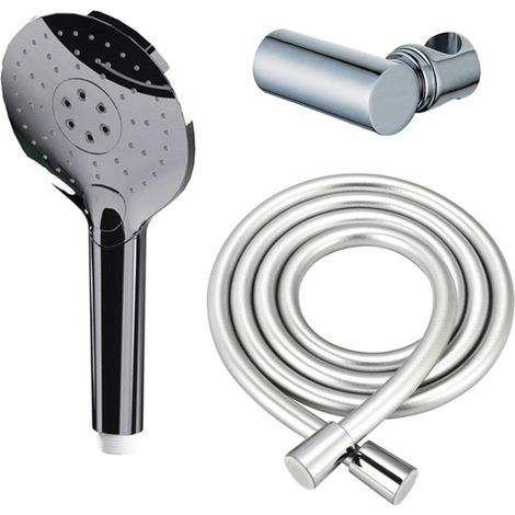 FugaFlow Eccelente Ensemble douchette à main - Ø12 - rond - 3 types de jets - avec support - avec flexible lisse - 150cm - chrome