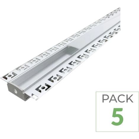 Pack de 5 - Profilé Aluminium encastré 2m pour Ruban LED Double Couvercle Blanc Opaque - SILUMEN (1/5)