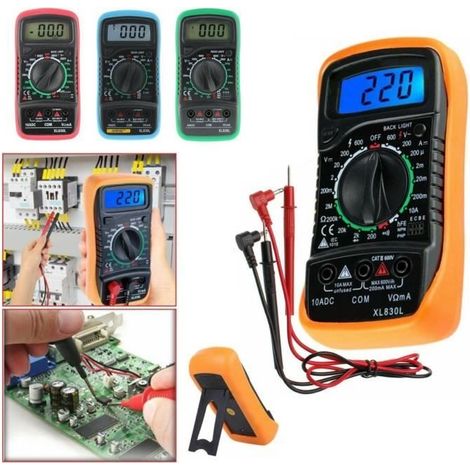 Digitales Multimeter XL830L mit blauem LCD-Display, Voltmeter, Amperemeter, Ohmmeter, Wechsel- und Gleichspannungstester, Stromkreisprüfer und Summer (1/2)