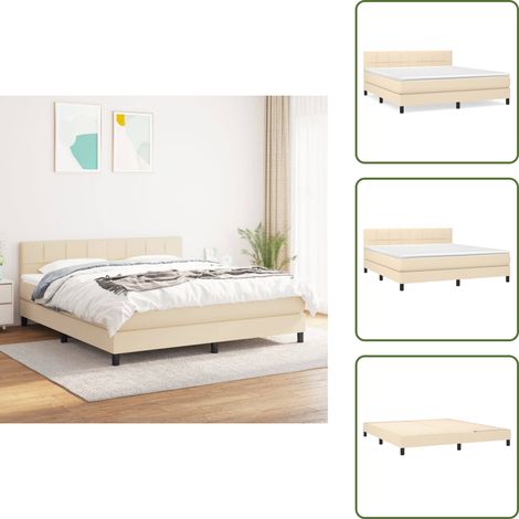 Boxspringbett mit Matratze Creme 180x200 cm Stoff - Boxspringbett - Doppelbett - Cremefarbenes Bett - Bettrahmen - Matratze (1/5)