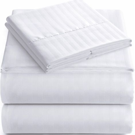 1 Ensemble de literie, drap plat, drap housse élastique, taies d'oreiller, taille roi blanc (1/5)