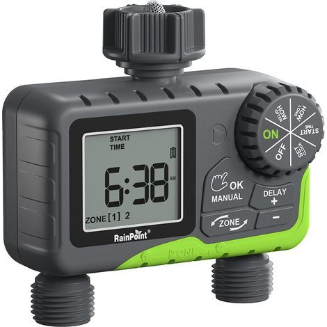 RAINPOINT-Minuterie d'eau pour tuyau d'arrosage, système de contrôleur d'irrigation automatique, 2 zones de retard de pluie, arrosage manuel (1/4)