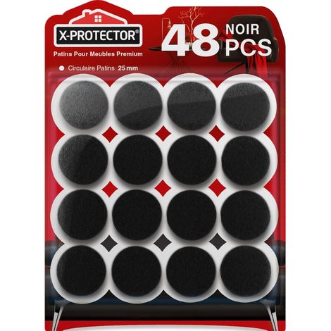 Patins en Feutre Auto-Adhésifs - 48 Pièces - 25 mm Noir - Protection Sols et Meubles - Glissement Silencieux - Intérieur Maison Bureau (1/5)