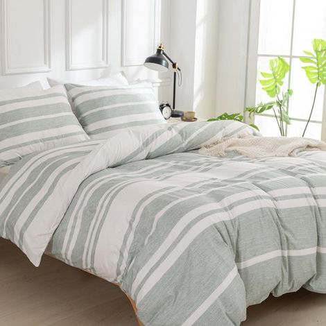 Bettwäsche-Set 240x220 cm Streifen Grün Mikrofaser mit Reißverschluss