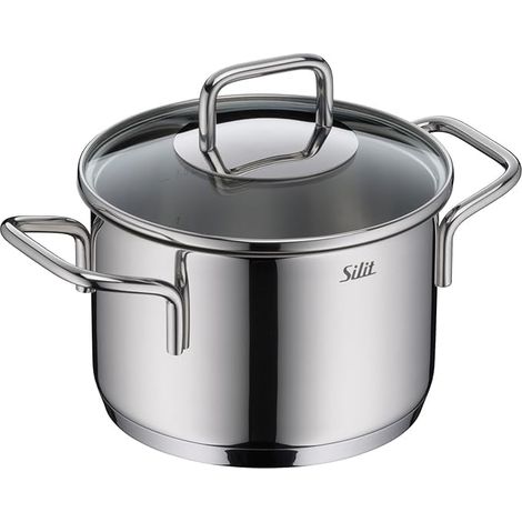 Casserole de 16 cm avec couvercle en verre, échelle intérieure, large bord verseur, acier inoxydable Crominox, passe au lave-vaisselle, petite casserole à frire