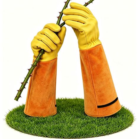 Gants de jardinage en cuir pour femmes et hommes, protection contre les coupures, rosiers épineux, outils de travail longs (1/5)