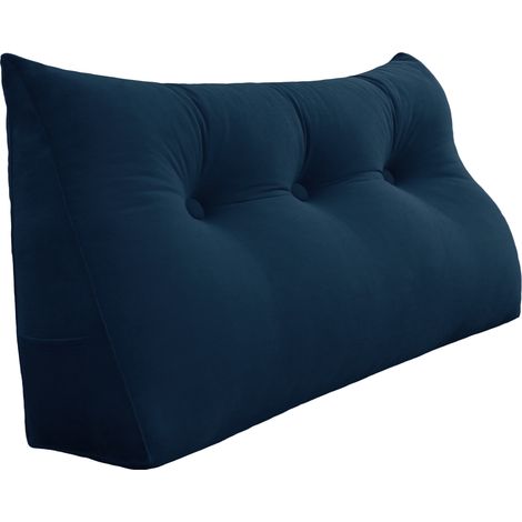 VERCART Großes Keil Lesekissen, Langes Bettruhe Rückenkissen, Dekoratives Kopfteilkissen, Dreieckiges Positionierungs Körperkissen für Tagesbett oder Couch, Samt Blau, 100cm