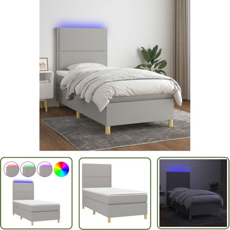 The Living Store Sommier à lattes de lit avec matelas et LED Gris clair 90x190cm - Sommier Tapissier - Lit Plateforme - Lit Avec Led - Matelas À Ressorts Ensachés - Têted Lit Ajustable (1/5)