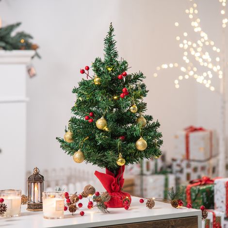 Mini sapin de Noël, décoration de Noël comprenant des boules et des guirlandes lumineuses LED, 60 cm, multicolore