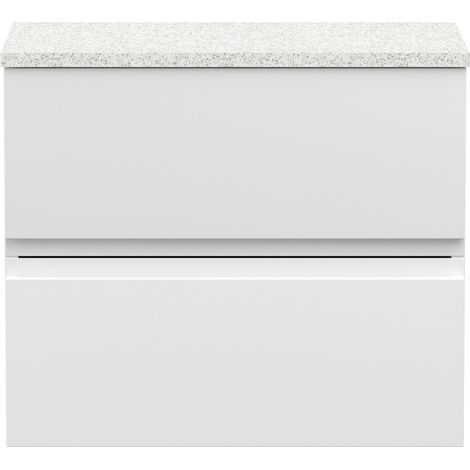 Hudson Reed Urban Wall Hung 2-Drawer Vanity Unit with Carrera Marble Worktop 600mm Wide - Satin White (1/3)