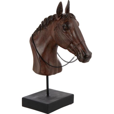 Tête de Cheval sur Socle "Ronny" 35cm Marron Foncé