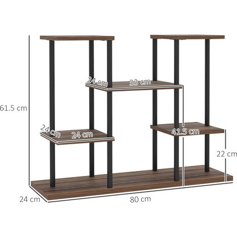 Support à plantes 4 niveaux 61,5 cm - Étagère fleuriste en bois carbonisé - Pour intérieur et extérieur, salon, jardin et balcon. (1/5)
