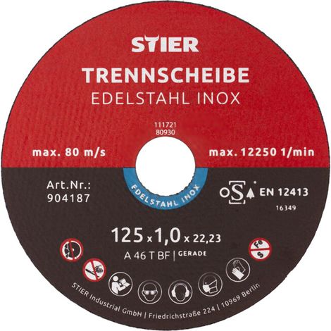 Disque à tronçonner STIER acier inoxydable, 5 pièces, 125 x 1,0 x 22,23 mm, forme 41 25 pièces