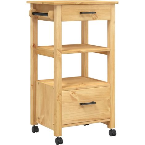Chariot de cuisine,Chariot de Service,Desserte Cuisine MONZA 48x40x90 cm bois massif de pin CFW92795 (1/5)