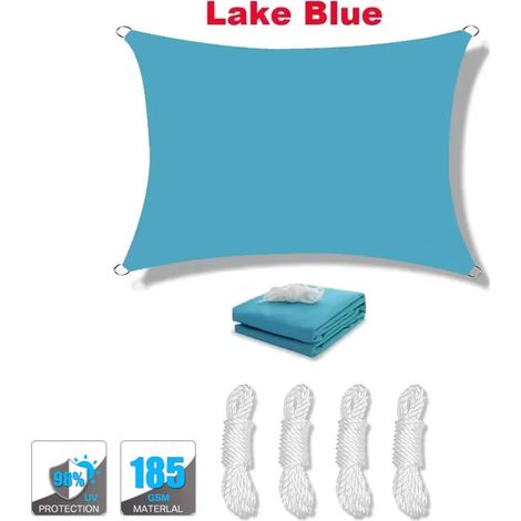 (Bleu lac, 200x200cm) Voile d'ombrage imperméable, protection UV à 95%, haute densité, respirante, convient aux patios, piscines, etc. (1/4)